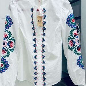 NWT BodenEmbroidered White Blouse with Floral Accents size 4
